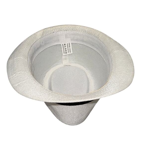 White Trilby Fedora Hat 22" Panama Style 1920s Inspired Black Band Polyester - Picture 5 of 7